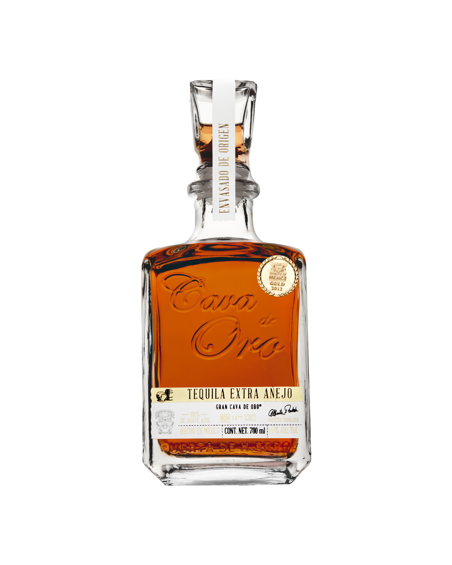 700ml Cava de Oro Extra Anejo Tequila bottle
