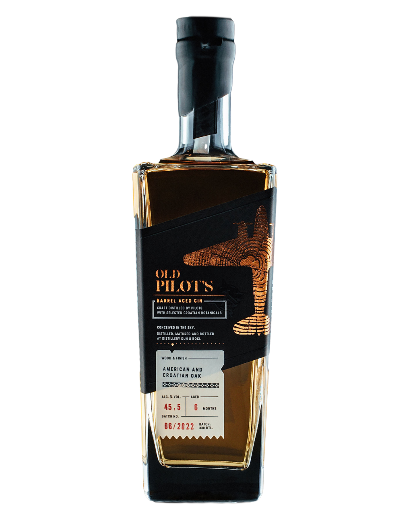 700ml Old Pilot's Barrel Aged Gin Bottle - American & Croatian Oak